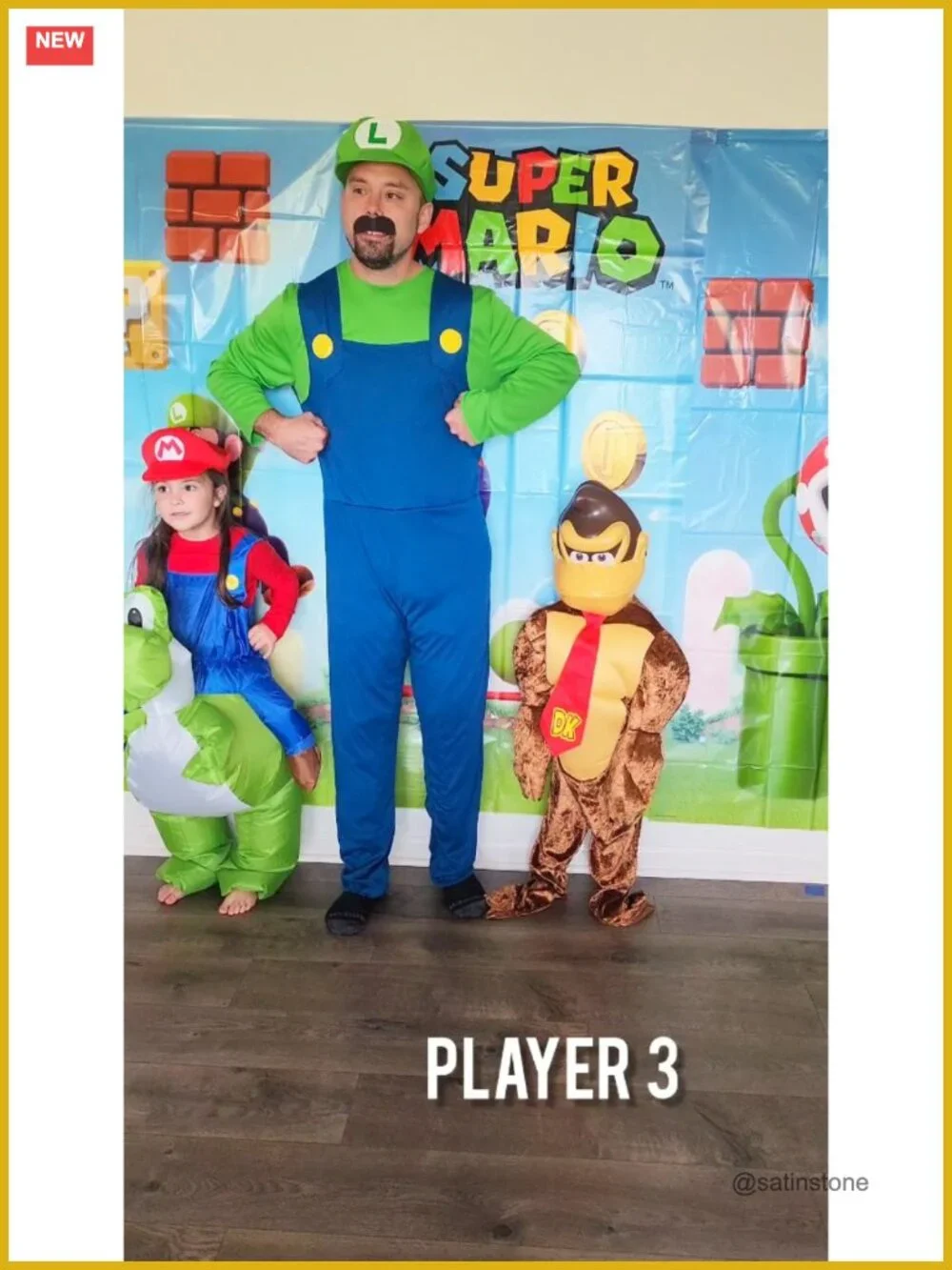 Official Luigi Adult Costume w/ Hat & Mustache, Polyester, Halloween Cosplay